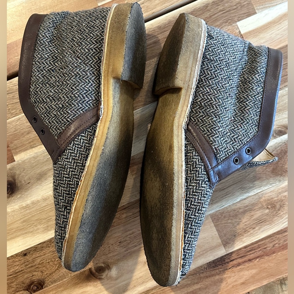 Clark’s Harris Tweed Desert Boots Chukka Wool Herringbon Leather US 12 - Picture 2 of 9
